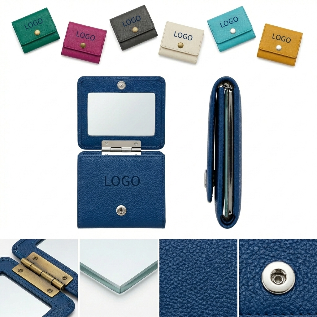 MILIP Rotating PU Leather Travel Mirror with Stainless Steel Case