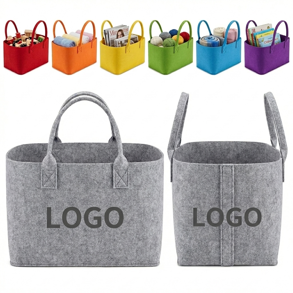 Foldable Felt Storage Basket with Handles for Home Organization