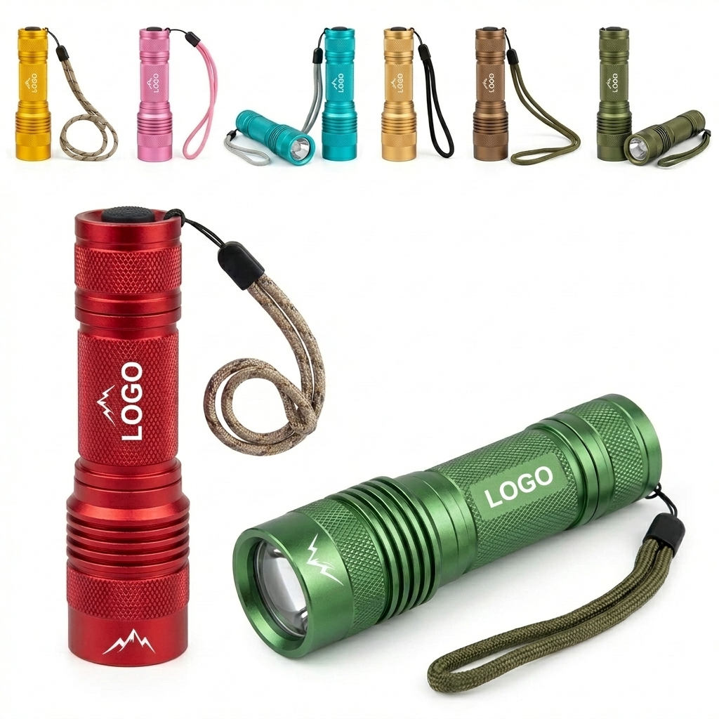 8-Color Compact Aluminum COB LED Flashlight with Wrist Strap