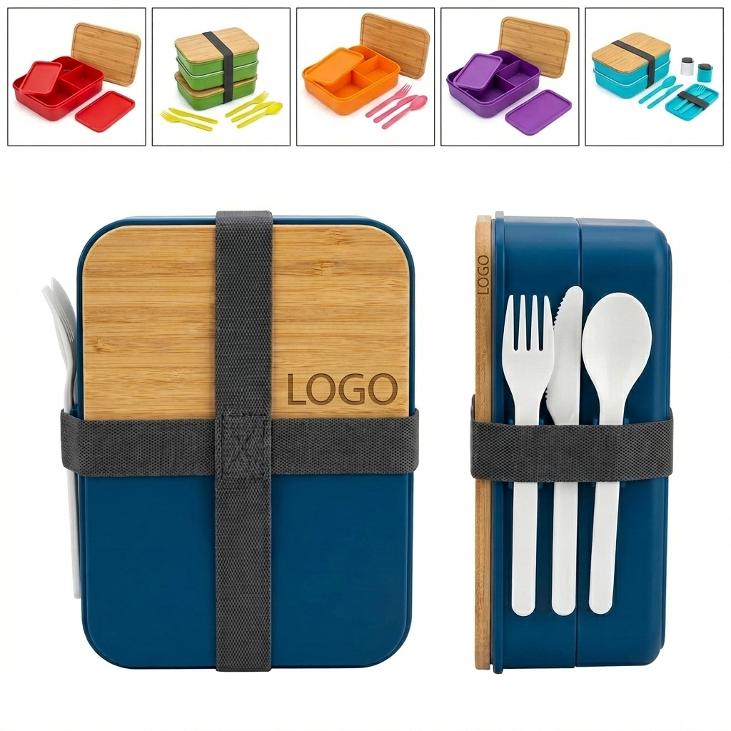 Microwave-Safe Bento Box with Bamboo Lid, Removable Divider & Secure Strap