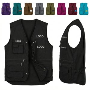 Solid Color Volunteer Work Vest with Multi-Pocket Design in XL-6XL Sizing