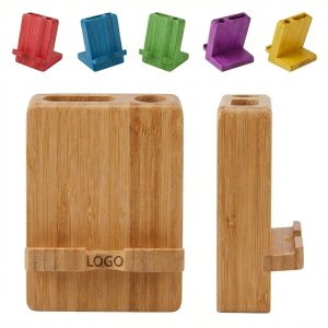 Premium Bamboo Desk Caddy with Phone Stand, Pen Slots & Notepad Holder