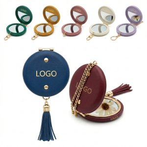 Portable PU Leather Compact Mirror - 3.54" Folding Design for Travel