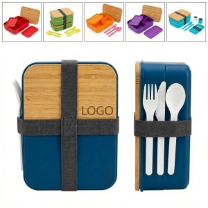 Microwave-Safe Bento Box with Bamboo Lid, Removable Divider & Secure Strap