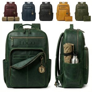 Aged Patina Leather Professional Backpack, Large Capacity for 15.6-Inch Laptop & Travel